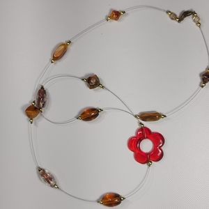 Red Glass Bead Flower Necklace
